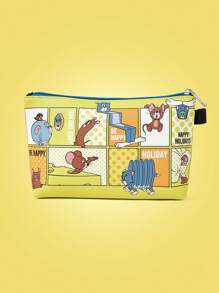 TOM & JERRY X SHEIN Yellow Cartoon Storyboard Print Zipper Stylish Storage Bag - Yellow - View 3