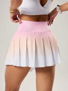 CourtClass Spring/Summer Double Layer Mesh Splice Hidden Zipper Pocket Shorts With Inner Liner Sports Skirt - White - View 2