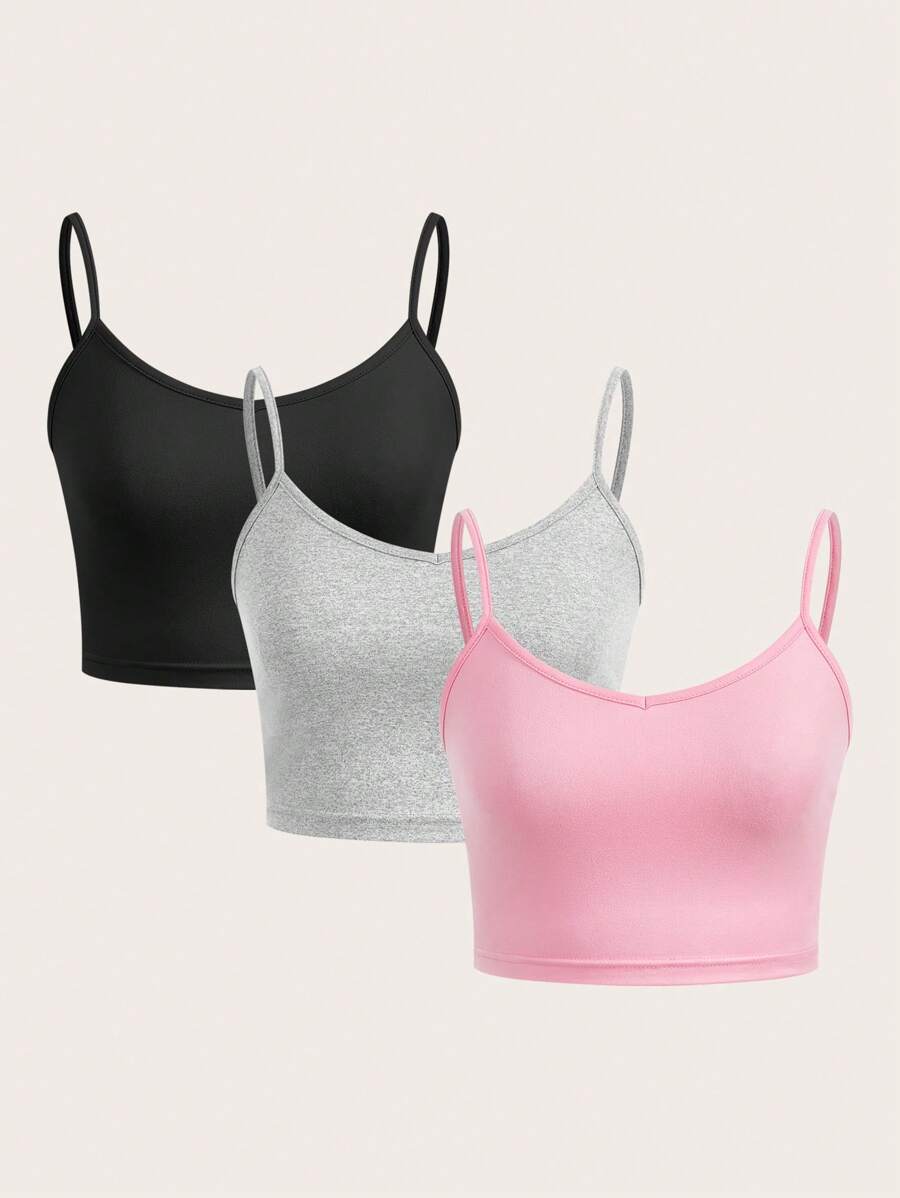 SHEIN EZwear 3件装女士碎花紧身短款吊带背心，适合夏季返校季穿着 - 彩色 - 查看 1