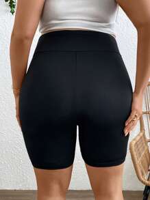 Plussiva Maternity Plus Size Solid Color Adjustable Waist Casual Shorts - Black - View 2