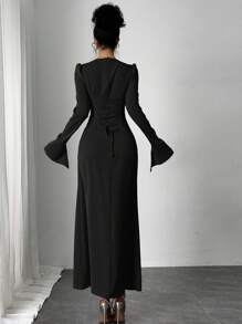Firerie Vestido largo elegante con fruncidos para mujer