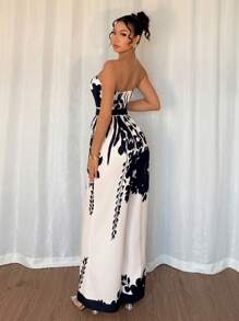 Chiquease 女士优雅印花束腰连体裤