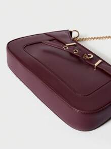 SHECARRY 女士单肩包 PU 皮革 秋季 夏季 冬季 校园 旅行 通勤 工作 优雅 潮流 精致 皮带 金属 链条 - 中紫紅色 - 查看 4