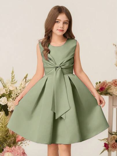 Children Princess Dress, Girls Flower Backless Birthday Party Dress,Wedding Flower Girl Gown With Bow