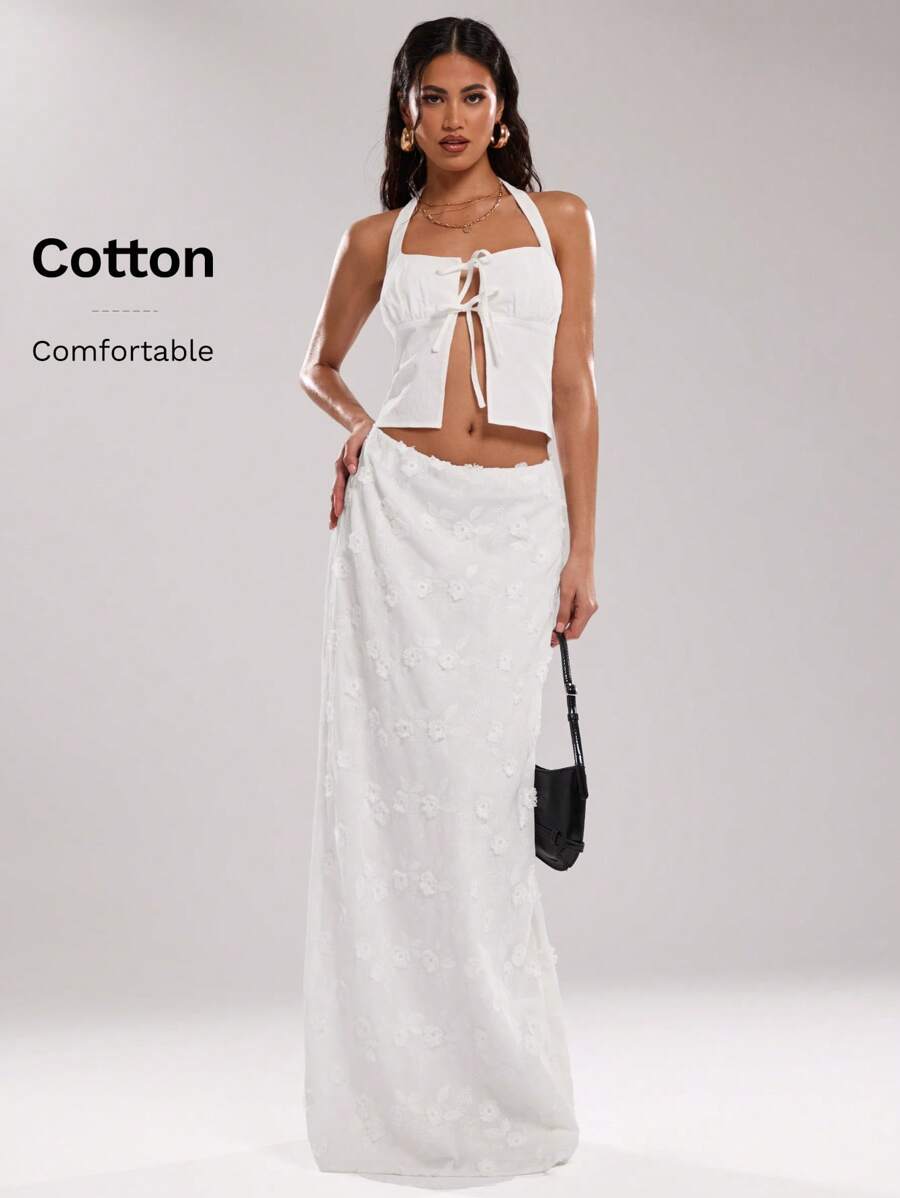 SHEIN BAE Women Elegant Summer White Seksi Chic Vacation Casual Solid Color Tie Front Camisole, Comfortable Top For Wedding,Brunch,Graduation & Parties - White - View 1