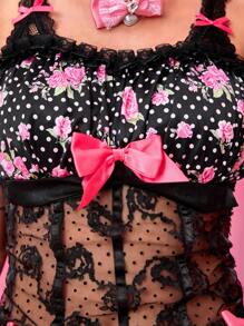 ROMWE Grunge Punk 女士 Y2K 风格波尔卡圆点撞色蕾丝吊带背心，适合情人节 - 粉色 - 查看 3