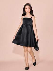 Elegant Black Bowknot Cami Dress For Tween Girl - Apricot - View 4