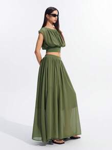 LYSMO 女士绿色宽松上衣薄纱裙两件套 - 春夏 - 綠色 - 查看 5