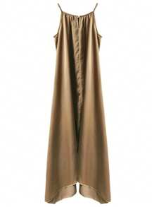 SHEIN 女士度假休闲无袖纯色连衣裙 - 卡其色 - 查看 2