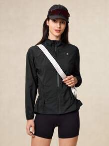 OutZeal WeatherProof-Air Water-Resistant UPF50+ Lightweight Stand Collar Jacket Women For LightRain With Zipper Pockets Athletic Workout Running