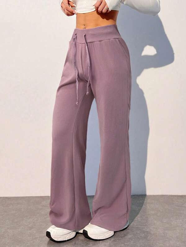 SHEIN EZwear Pantalones casuales ligeros lisos para mujeres, adecuados para el verano