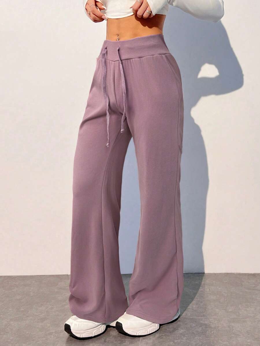 SHEIN EZwear 女士纯色轻便休闲裤,适合夏季 - 藕粉色 - 查看 1