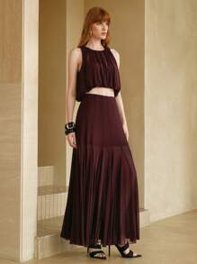 Arave 女士优雅纯色短款吊带背心和长裙套装，女士夏季服装，网眼上衣，女士两件套，女士度假服装