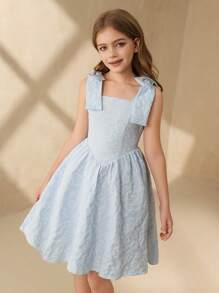 SHEIN 女童提花无袖连衣裙（可拆卸蝴蝶结）