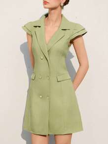 Chiquease Váy Blazer không tay hai hàng khuy cho tiệc Giáng sinh - màu xanh lá - Xem 5