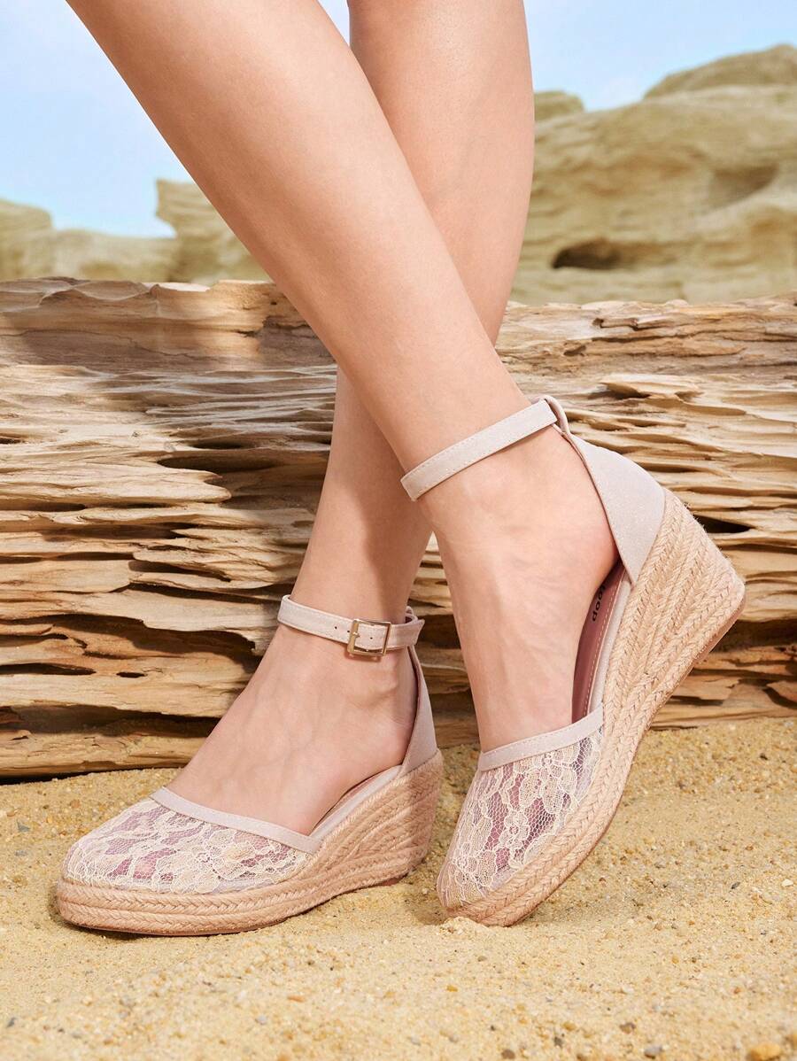 Styleloop Zapatos de cuña con cordones para mujer, de unicolor simple, de uso práctico y multiusos - Albaricoque - Ver 1