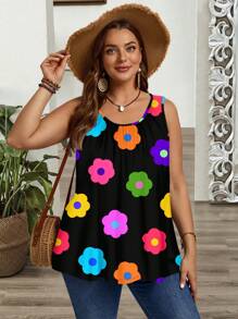 EMERY ROSE Camiseta y top sin mangas holgados con pliegues, de talla grande, de estilo minimalista y casual, con estampado floral ditsy multicolor, adecuado para primavera/verano - Multicolor - Ver 6