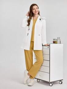 TaskEZ Solid-Color Long Sleeve Pocket Laboratory Coat/White Gown Women Tops Summer Women Spring Jackets Spring Jackets Women Professional Clothes Women Sets Office Clothes For Women - White - View 7