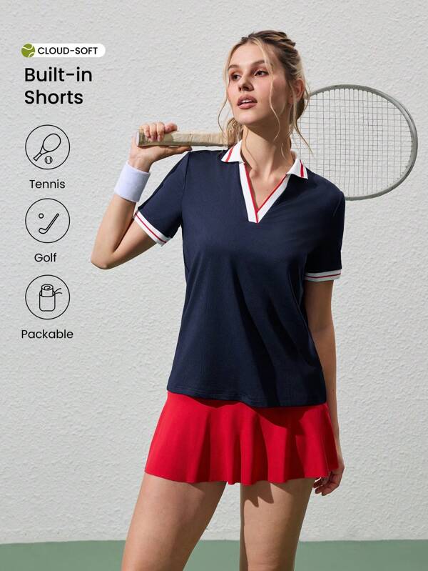 CourtClass Polo da donna casual da fitness con maniche corte e blocchi di colore