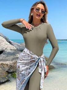 Swim Mulvari 夏季新款三件套泳衣长袖长裤裹裙中分泳衣布基尼泳衣阿拉伯服装 - 綠色 - 查看 6