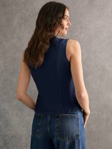 Poéselle Women's Plain Collarless Single-Breasted Casual Tank Top