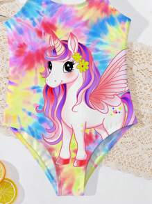 Traje de baño de una pieza casual y sencillo apropiado para niñas jóvenes en verano - Multicolor - Ver 3