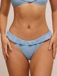 WESTFADE Braga de bikini con bordados de ojal y volantes, ideal para vacaciones en la playa en primavera - Azul - Ver 3