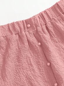 Mulvari Burgundy Red Solid Button Front Crop Blouse & Skirt - Pink - View 5