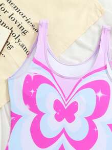 SHEIN Tween Girls Butterfly Print One-Piece Swimsuit - Pink - View 6