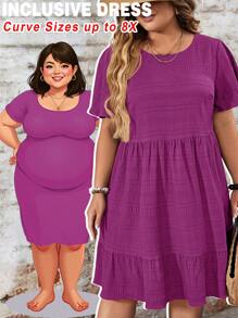 SHEIN CURVE+ 大码红色娃娃印花连衣裙，适合情人节和度假，春夏季