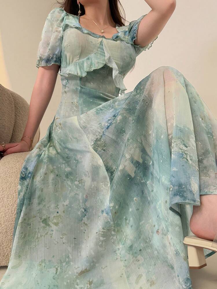 Summer New Tie Dye Elegant & Graceful Midi Dress Floral