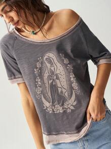 Bohemela BOHO Women's Plain Knitted Round Neck Short Sleeve Top - Apricot - View 5