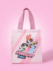 THE POWERPUFF GIRLS X SHEIN Pink Blossom, Bubbles, Buttercup Printed Fashionable Insulated Lunch Bag - Pink - View 2