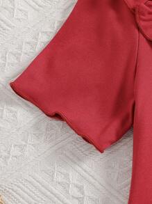 3 Pcs/Set Girls Casual Versatile White, Red, Black & White Striped Knit Peter Pan Collar Short Sleeve T-Shirt, Suitable To Match With Jeans Or Outerwear - Multicolor - View 4