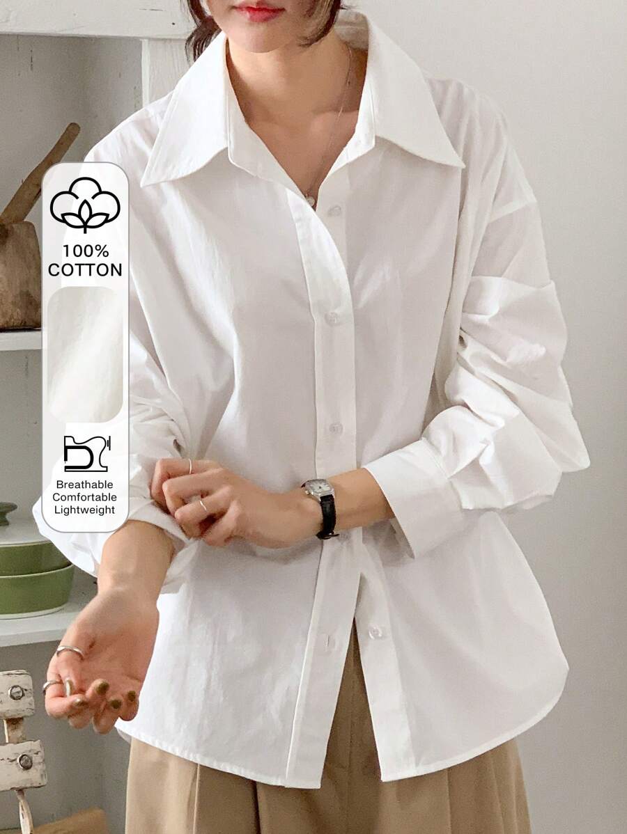 DAZY Women's Striped Polo Collar Fitted Blouse, Business Casual, Blue, Spring/Summer/Autumn Preppy Tops,Fall Women Clothes Long Sleeve Top - White - View 1