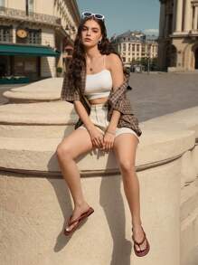 棕色柔软人字拖凉鞋，女式平底拖鞋 - 棕色 - 查看 2