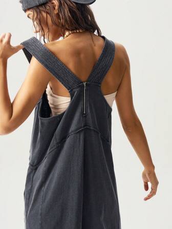 Bohemela Easter Music Festival BOHO Casual Solid Color Knit Pockets Loose Wide Leg Washed Women Jumpsuit