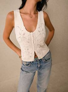 Poéselle Chic Chunky Knit Crop Top - Perfect For Effortless Summer Style,Summer Knit Tops,  Crop Tops, Women's Casual Wear, Boho Knitwear, Stylish Summer Outfits - Apricot - View 6