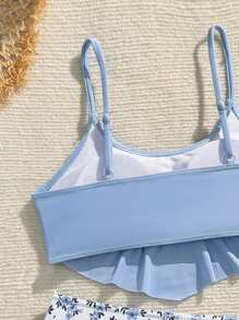 Conjunto de bikini con volantes y estampado floral diminuto para adolescentes