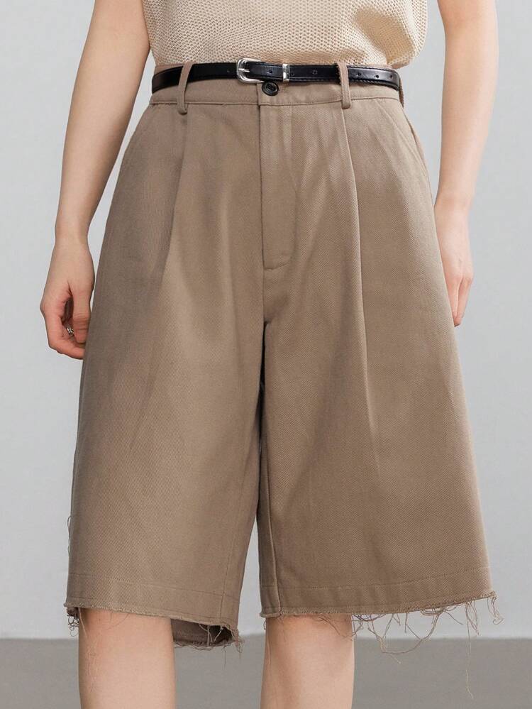 Women's Casual Loose Straight Leg Bermuda Shorts, Frayed Hem, Business & Leisure Summer