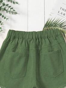Tween Girl Daily Boho Casual Ripped Raw Hem Elastic Waist Denim Shorts - Green - View 7