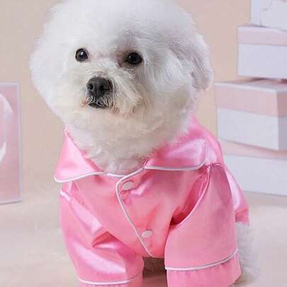 PETSIN 1pc Adorable Pet Clothes, 2-Leg Silk Spring/Autumn Pajamas With Snap-Button Design, For Dogs & Cats Such As Poodle, Bulldog