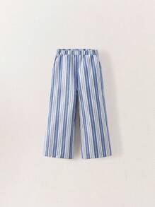 SHEIN Young Girls Summer Vacation Style Beach Casual Stripe Balloon Sleeve Top And Stripe Pants Sets - Multicolor - View 9