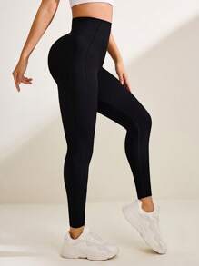 Seamluxe SHEIN Sport Women High Waisted Seamless Black Leggings - Black - View 3