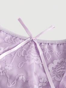 SHEIN MOD 女士优雅蕾丝荷叶边蝴蝶结装饰吊带裙、女士度假装、夏装、派对礼服、女士新年礼服、性感礼服、女士晚礼服、女士度假装、乡村装、情人节装、女士巡航装 - 紫色 - 查看 3