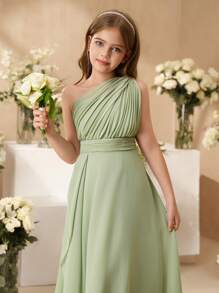SHEIN Tween-Mädchen Elegantes Blumenkleid aus Tüll für Hochzeitsfeiern mit Schal, Prinzessinnen-Ballkleid für Teenager