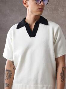 SUMWON Luxury Knitted Polo Sweater Short Sleeve Classic Contrast Collar Vintage Style Preppy Office Casual Business Golf Tennis Spring Summer Resort Wear