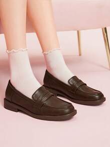 CUCCOO DOLLMOD Brown Vintage Round Toe Comfortable British Style Women Loafers - Brown - View 2