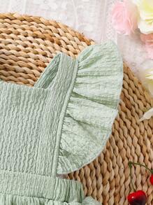 Souflis Souflis Vestido fruncido de tarta color verde menta para bebé/niña pequeña, estilo dulce y elegante adecuado para salidas de verano, fiestas y uso diario
