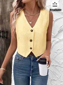 SHEIN LUNE Camisa de mujer con chaleco bordada de manera romántica para primavera